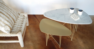 Ateliers SANSONE Created 3 Coffee table set with gold-plated feet, Carrara white marble and gold-plate top.