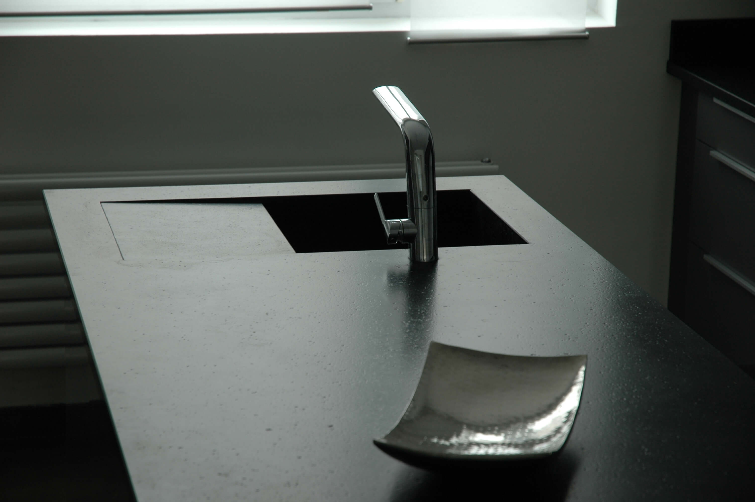 central island in black granite